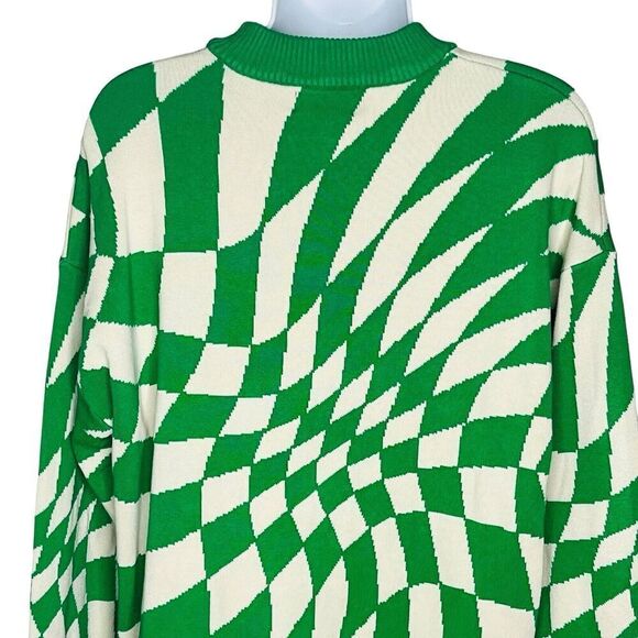 Edikted Women’s XS/S Morphy Oversized Pullover Sweater Crew Neck Green Geo Print - Picture 6 of 10